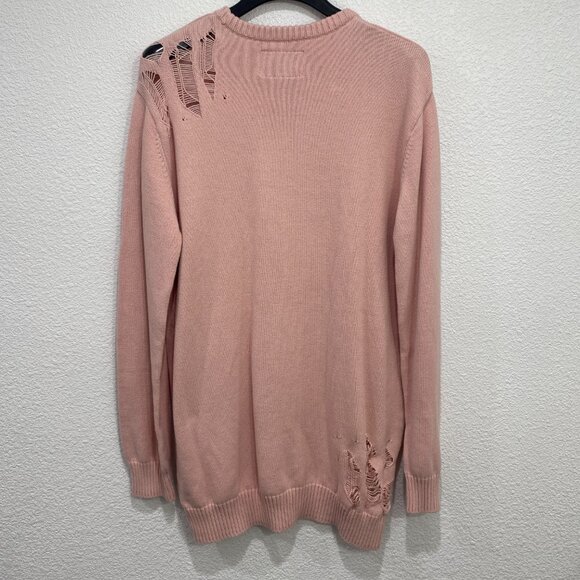 DVNT Pink Distressed Sweater, Crew Neck, Long Sleeve Knitted Sweater - Picture 2 of 8